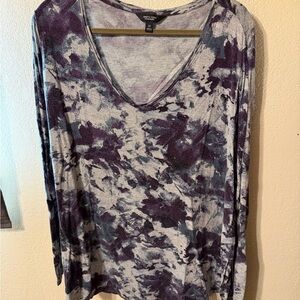 Simply Vera Vera Wang Purple and Gray Floral Long Sleeve Top